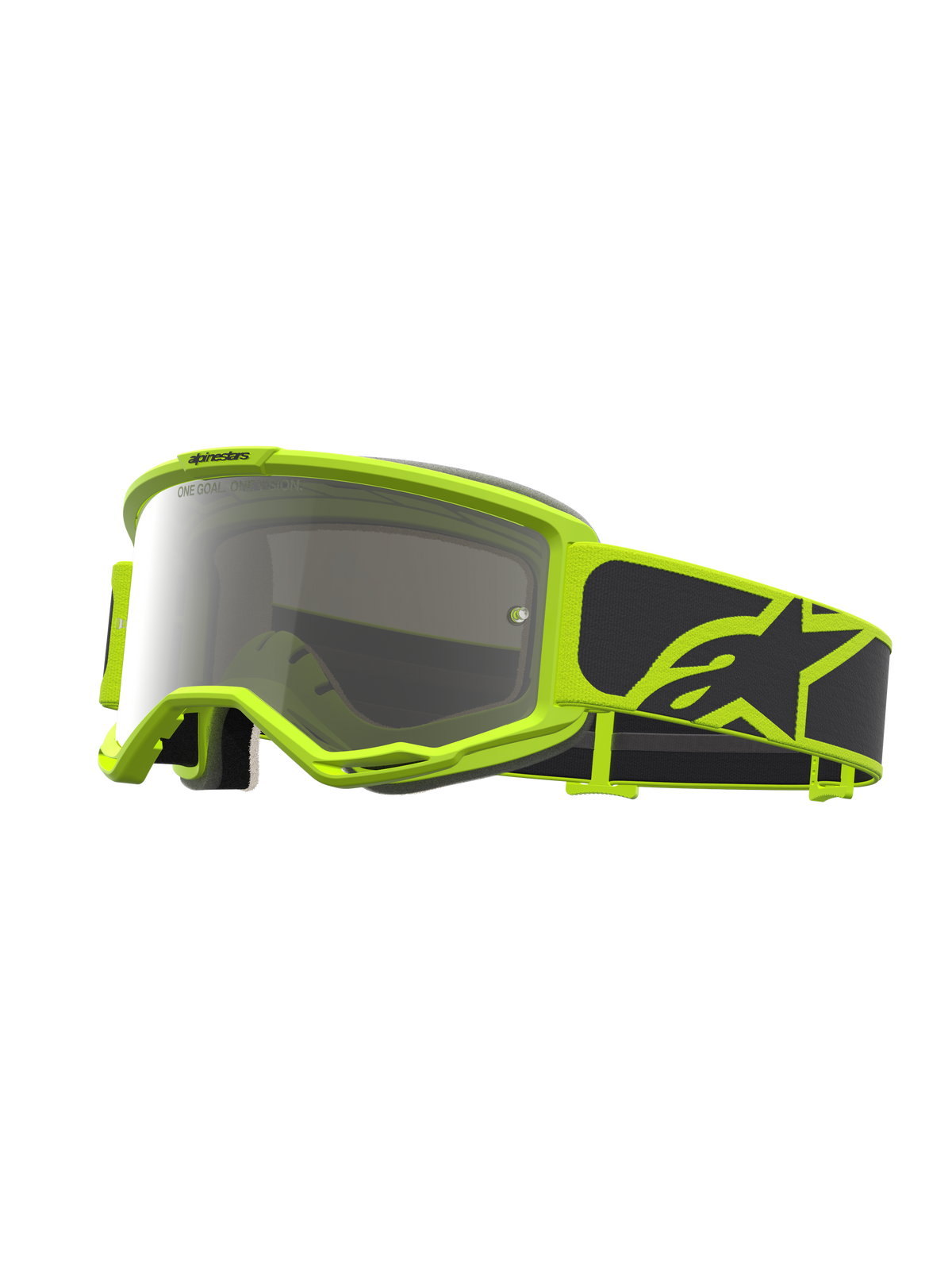 Alpinestars Vision 5 Rora goggles, motocrossgoggles i svart och gul fluo med silverfärgad spegellins.