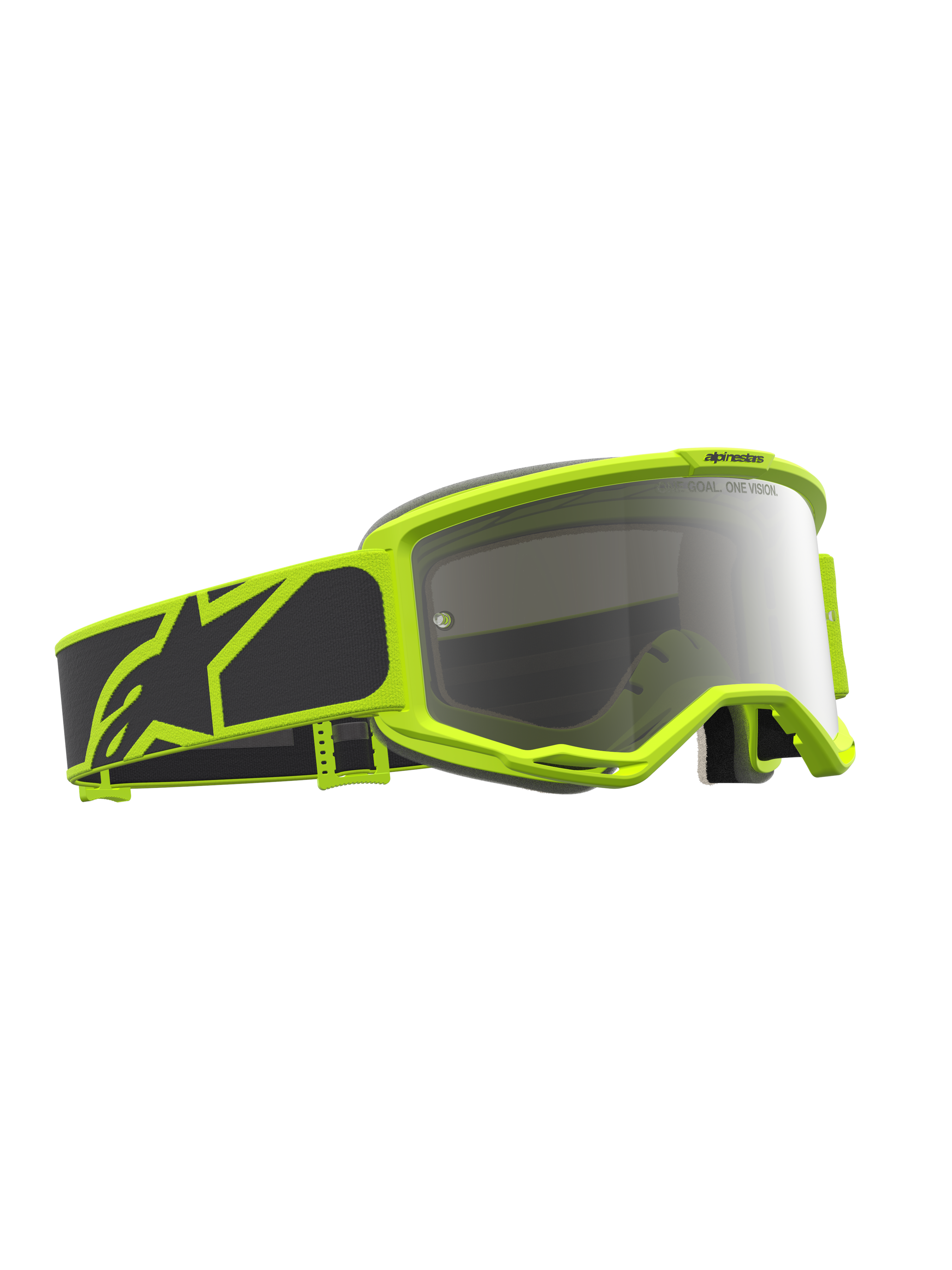Alpinestars Vision 5 Rora Motocross Goggles in Black and Yellow Fluo featuring a Mirror Silver lens and RAM-AIR ventilation.