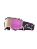 Alpinestars Vision 5 Rora motocrossgoggles i grått och rosa med rosa spegellins och smidig A-FLEX uretanram.