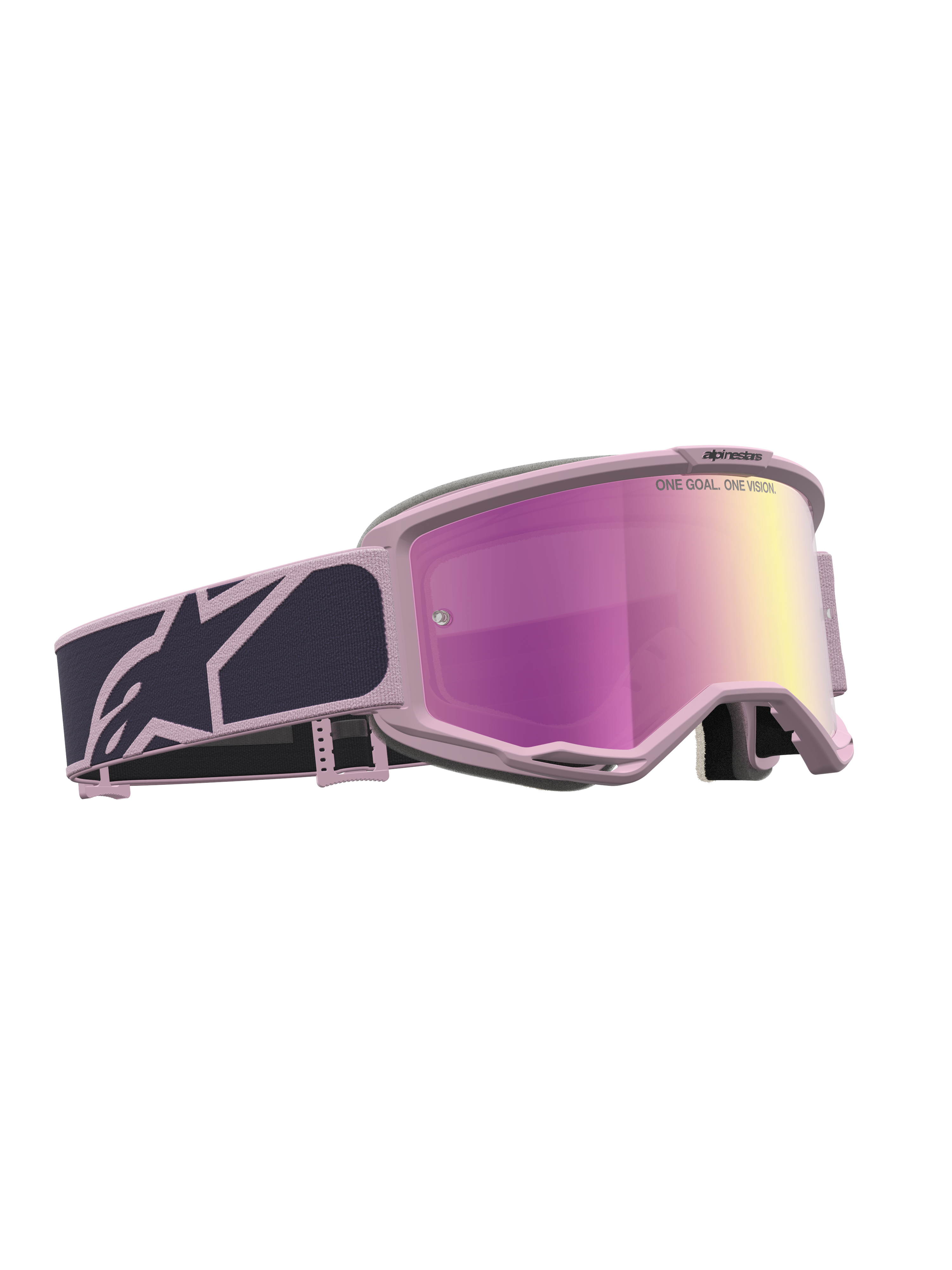 Alpinestars Vision 5 Rora goggles, motocrossgoggles, rosa och grå med rosa spegellins och RAM-AIR ventilation.