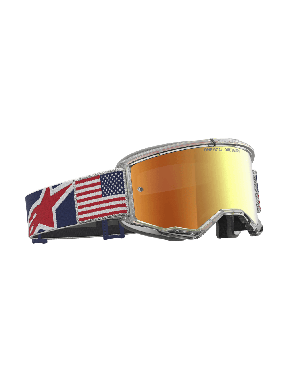 Alpinestars Vision 5 Le Fiftyfold goggles, motocrossglasögon, röd spegellins, klar ram och band med amerikansk flagga
