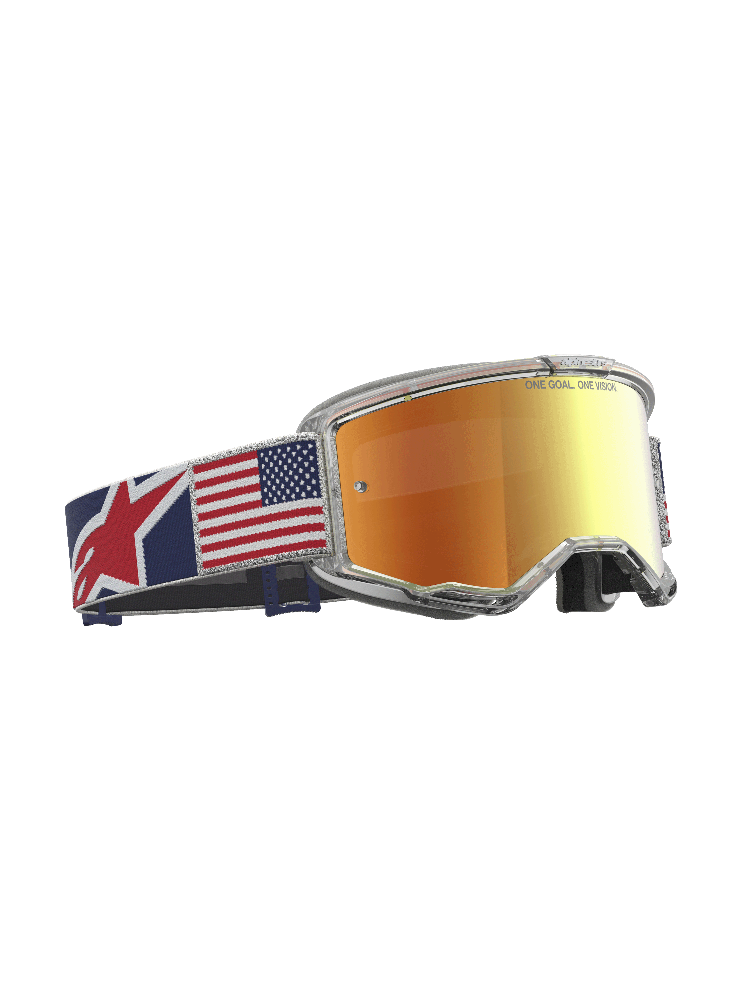 Alpinestars Vision 5 Le Fiftyfold goggles, motocrossglasögon, röd spegellins, klar ram och band med amerikansk flagga