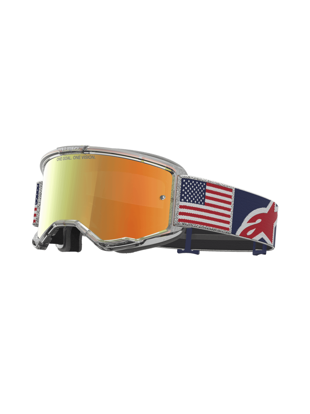 Alpinestars Vision 5 LE Fiftyfold goggles, röd spegellins, röd, vit och blå rem med USA-flagga, RAM-AIR-ventilation