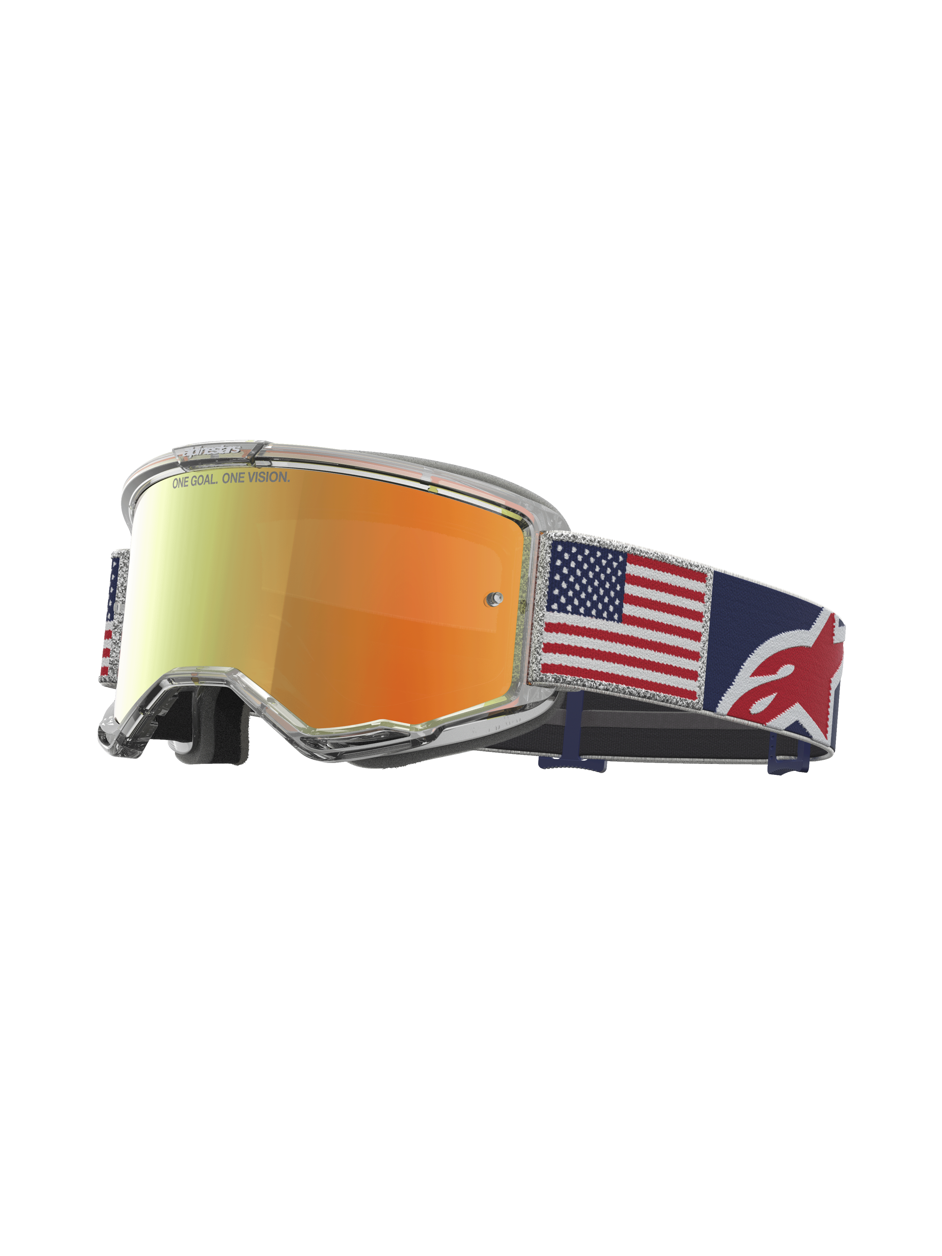 Alpinestars Vision 5 LE Fiftyfold goggles, röd spegellins, röd, vit och blå rem med USA-flagga, RAM-AIR-ventilation