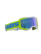 Alpinestars Vision 5 Blaze Goggles, motocrossglasögon, fluogul och blå, blå spegellins, brett gult vävt band med framträdande blå 'astars'-logotyp, professionell skyddsutrustning för terrängkörning
