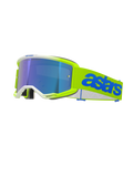Alpinestars Vision 5 Blaze skyddsglasögon, motocrossglasögon, neongula och blå, med blå spegellins, neongul ram med vita detaljer, justerbart band med framträdande blå Astars-logotyp, högpresterande ögonskydd för terrängkörning
