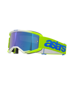 Alpinestars Vision 5 Blaze skyddsglasögon, motocrossglasögon, neongula och blå, med blå spegellins, neongul ram med vita detaljer, justerbart band med framträdande blå Astars-logotyp, högpresterande ögonskydd för terrängkörning