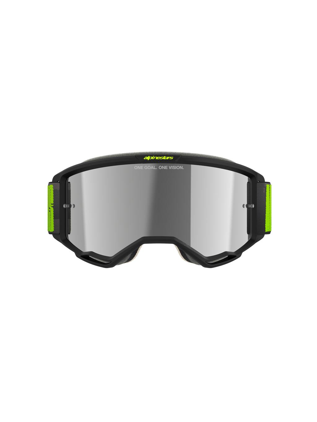 Alpinestars Vision 5 Hollow Goggles, Motocross Goggles, Charcoal and Yellow Fluo, Silver Mirror Lens, sleek charcoal frame with bright yellow accents and wide woven strap, high-performance eye protection for off-road racing