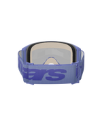 Alpinestars Vision 5 Wordmark Goggles, motocrossglasögon, Purple Mirror Blue, baksida som visar tjockt flerskiktat ansiktsskum och justerbart lila band med stor blå wordmark-logotyp, högpresterande skyddsglasögon för terrängkörning