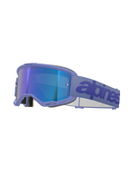 Alpinestars Vision 5 Wordmark Goggles, motocrossglasögon, Purple Mirror Blue, med lila ram och blått spegelglas, bred lila vävd rem med mörkblå textlogotyp, professionellt ögonskydd för terrängkörning