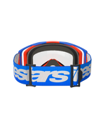 Alpinestars Vision 8 Wordmark Goggles, Motocross Goggles, Blue and Orange with Clear Lens, wide blue strap with white Alpinestars branding, high-performance eyewear for off-road racing