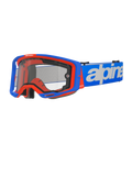 Alpinestars Vision 8 Wordmark-glasögon med dubbellins, motocrossglasögon, blå och orange, klar dubbellins, blå rem med vit textlogotyp, svart skumvaddering, terrängracingutrustning