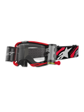 Alpinestars Vision 8 Luar Goggles Roll Off, motocross-glasögon, röd och svart, klar lins med integrerat roll-off-system för brett synfält, röd dragflik, svart rem med vit stjärnlogotyp och 'ONE GOAL ONE VISION'-grafik