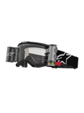 Alpinestars Vision 5 Corp Goggles Roll Off, motocrossglasögon, svart och vit, klar lins med integrerat Wide Vision roll-off-system, röd dragflik, svart rem med vit stjärnlogotyp, ONE GOAL ONE VISION-branding