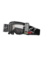 Alpinestars Vision 5 Corp Goggles Roll Off, motocrossglasögon, svart och vit, klar lins med integrerat Wide Vision roll-off-system, röd dragflik, svart rem med vit stjärnlogotyp, ONE GOAL ONE VISION-branding