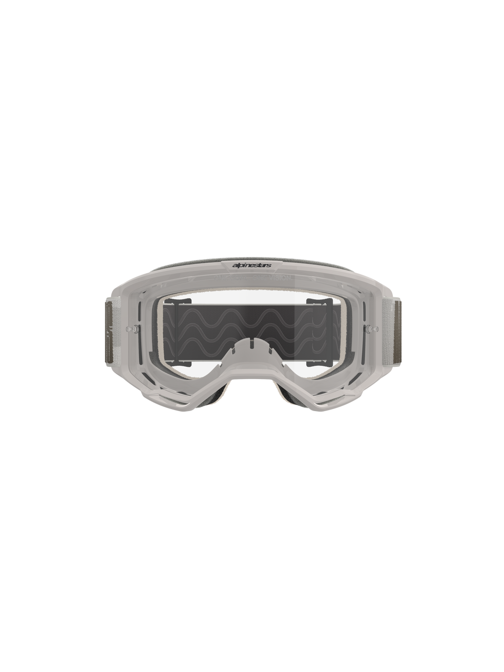 Alpinestars Vision 5 Hollow Goggles, motocrossglasögon, Wind Clear, vit halvgenomskinlig ram med klar imskyddad lins, brett grått justerbart band med silikongrepp, professionell utrustning för terrängkörning