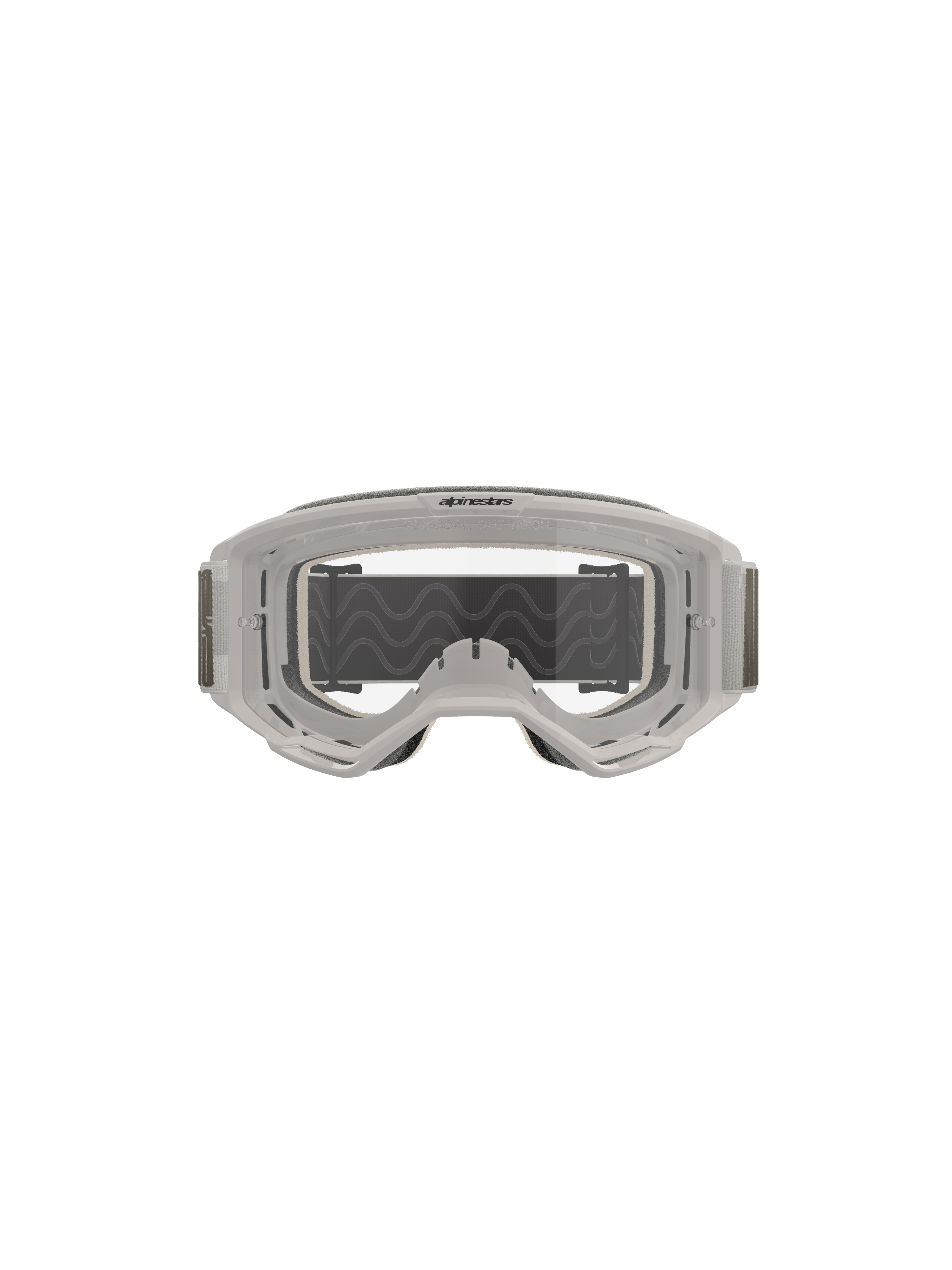Alpinestars Vision 5 Hollow Goggles, motocrossglasögon, Wind Clear, vit halvgenomskinlig ram med klar imskyddad lins, brett grått justerbart band med silikongrepp, professionell utrustning för terrängkörning