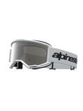 Alpinestars Vision 3 Wordmark Spegel goggles, vita motocrossglasögon med imfri silver spegellins och svart rem med logotyp.