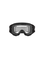 Alpinestars Vision 3 Wordmark Goggles, motocrossglasögon, svarta och klara, vy framifrån med klar imskyddad lins, A-FLEX-ram, svart rem med vit Alpinestars-logotyp och slogan-detaljen 'ONE GOAL. ONE VISION.'