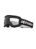Alpinestars Vision 3 Wordmark Goggles, motocrossglasögon, svarta och klara, framträdande vit Alpinestars-logotyp på remmen, klar lins med texten 'ONE GOAL. ONE VISION.', stilren minimalistisk ramdesign.