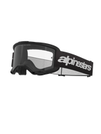 Alpinestars Vision 3 Wordmark Goggles, motocrossglasögon, svarta och klara, framträdande vit Alpinestars-logotyp på remmen, klar lins med texten 'ONE GOAL. ONE VISION.', stilren minimalistisk ramdesign.