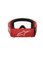 Alpinestars Vision 3 Wordmark Goggles, Motocross Goggles, Red and Clear, Rear view showing red woven strap with large white Alpinestars logo and black face foam padding