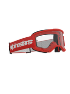 Alpinestars Vision 3 Wordmark Goggles, Motocross Goggles, Red with Clear Lens, featuring a red frame and wide red strap with white Alpinestars branding, professional off-road racing eyewear