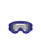 Alpinestars Vision 3 Wordmark-glasögon, motocrossglasögon, Blue Clear, vy framifrån som visar blå A-FLEX-ram och klar imskyddande lins med texten "ONE GOAL. ONE VISION.", bred blå rem med vit logotyp