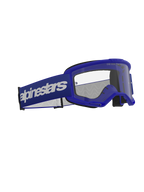 Alpinestars Vision 3 Wordmark Goggles, motocrossglasögon, blå och klar, med en blå A-FLEX-ram, klar imskyddande polykarbonatlins och en bred mörkblå rem med vit Alpinestars wordmark-logotyp, hållbart ögonskydd för terrängkörning