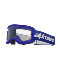 Alpinestars Vision 3 Wordmark Goggles, motocrossglasögon, blå och vita, klar lins, svart skumvaddering, justerbart blått elastiskt band med vit logotyp, ventilerad ram