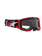 Alpinestars Vision 8 Luar-glasögon, motocrossglasögon, röd, svart och klar, med röd ram, klar imfri lins och svart band med vita och röda logotyper, professionellt ögonskydd för terrängkörning