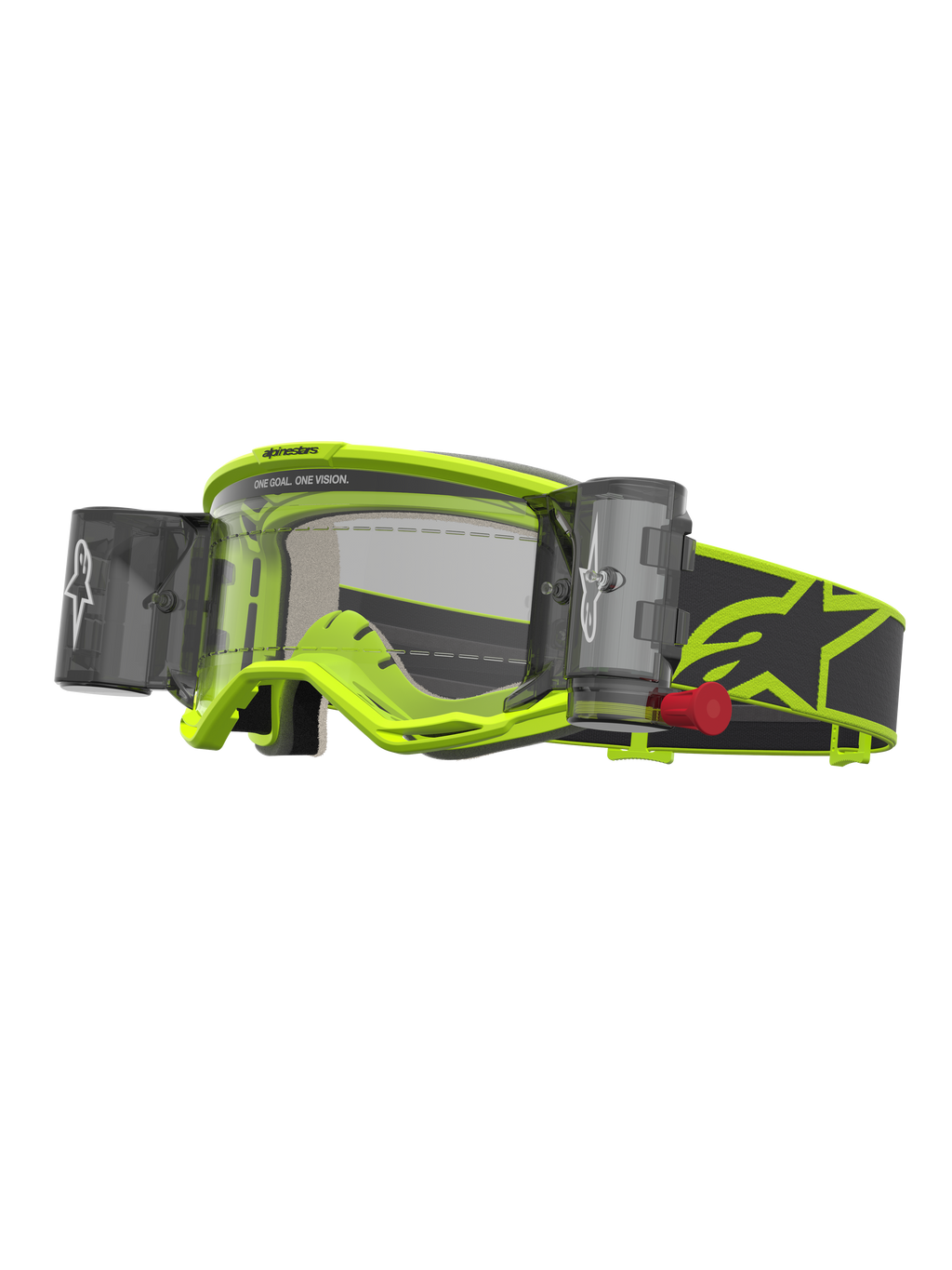 Alpinestars Vision 5 Rora goggles med roll-off-system för motocross, gul fluo och svart, utrustade med klar lins.