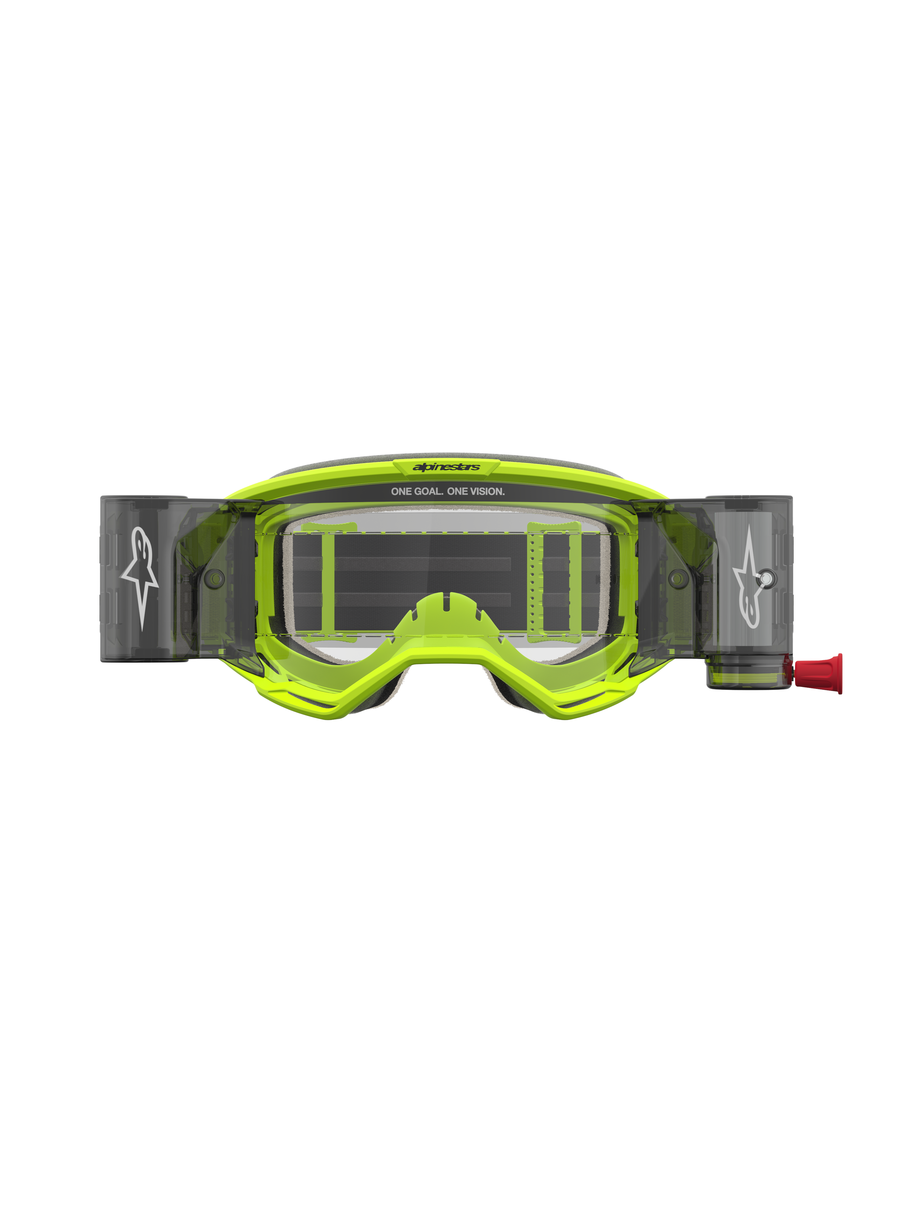 Alpinestars Vision 5 Rora goggles med roll-off-system, motocrossgoggles för terrängkörning, gul fluo och svart, klar lins och synlig logotyp på ramen