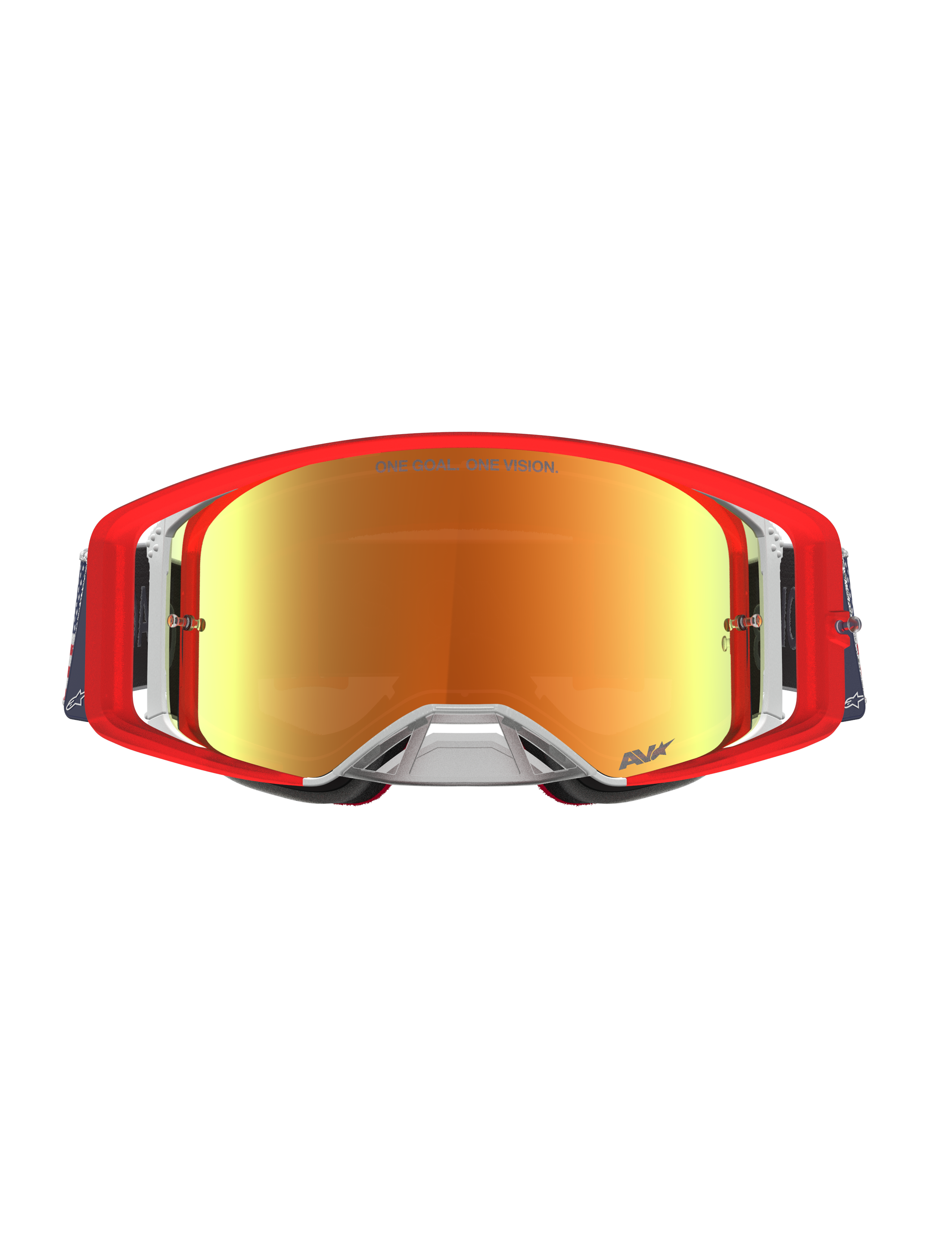Alpinestars Supertech Limited Edition Fiftyfold goggles, motocrossgoggles för terrängkörning, röda och blåa, med reflekterande röd spegellins, professionell skyddsutrustning