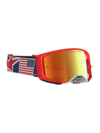 Alpinestars Supertech LE Fiftyfold goggles, röda motocross-goggles för terrängkörning, rött spegelglas och rem med USA-flagga, professionellt skydd