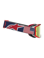 Alpinestars Supertech Fiftyfold goggles, motocrossgoggles i begränsad upplaga, blåa och röda, spegelröd lins och USA-flagga.