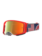 Alpinestars Supertech Fiftyfold Goggles, limited edition motocrossgoggles, röda och blåa med spegelglas och band med USA-flagga
