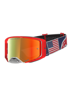 Alpinestars Supertech LE Fiftyfold goggles, motocrossgoggles i begränsad upplaga, röda och blåa med band med amerikanska flaggan och spegelröd lins
