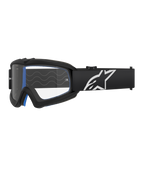 Alpinestars Vision Youth Corp skyddsglasögon, motocrossglasögon för ungdom, svarta med blå vaddering, klar lins med vågmönster, svart rem med vit stjärnlogotyp, stilren modern design