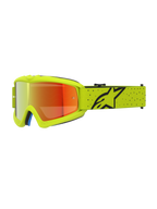 Alpinestars Vision Ungdom Vesta goggles, motocrossglasögon för ungdom, gul fluo och svart med röd spegellins, CE-certifierade, bred rem med svart logotyp.