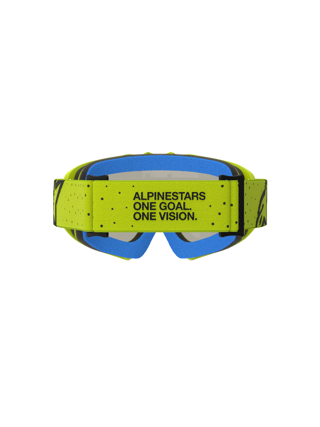 Alpinestars Vision Ungdom Vesta goggles, gul och blå, motocrossglasögon med mottot One Goal. One Vision. på remmen.