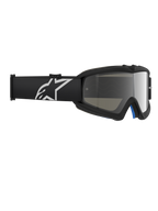 Alpinestars Vision Youth Corp-glasögon, motocrossglasögon, Black Mirror Silver, med en speglad polykarbonatlins och en svart rem med vit Alpinestars-logotyp, designade för unga förare