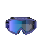 Alpinestars Vision Youth Corp Goggles, motocrossglasögon, lila och fluo-rosa ram med blå spegelglas, ungdomsspecifikt ögonskydd för terrängkörning, frontvy som visar A-FLEX-ram och ansiktsskumskonstruktion i flera lager