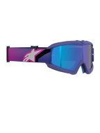 Alpinestars Vision Youth Corp Goggles, motocrossglasögon, lila och fluorescerande rosa ram med Mirror Blue-lins, brett elastiskt band med en rosa och vit Alpinestars-logotyp, högpresterande terrängglasögon för unga förare