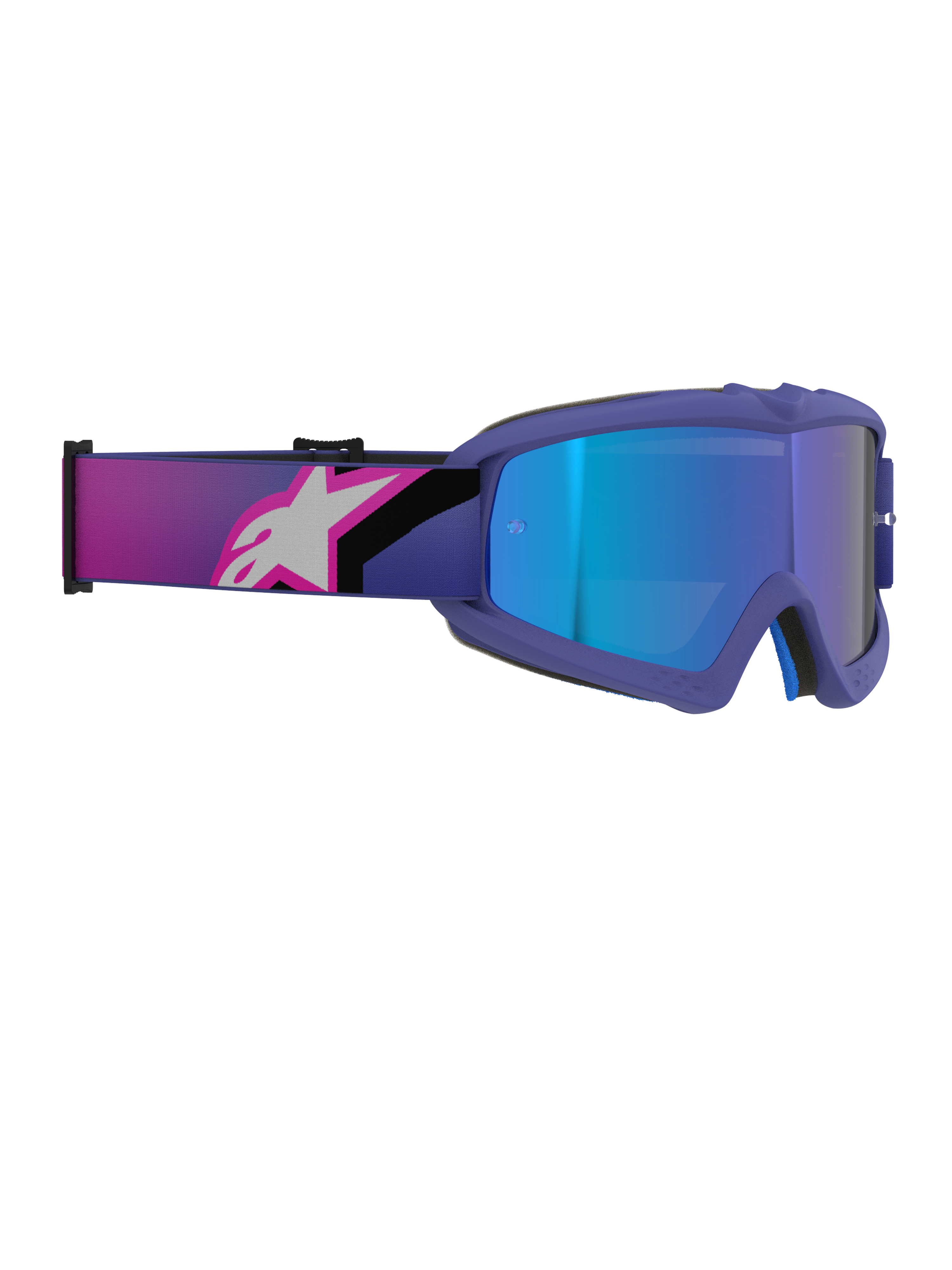 Alpinestars Vision Youth Corp Goggles, motocrossglasögon, lila och fluorescerande rosa ram med Mirror Blue-lins, brett elastiskt band med en rosa och vit Alpinestars-logotyp, högpresterande terrängglasögon för unga förare