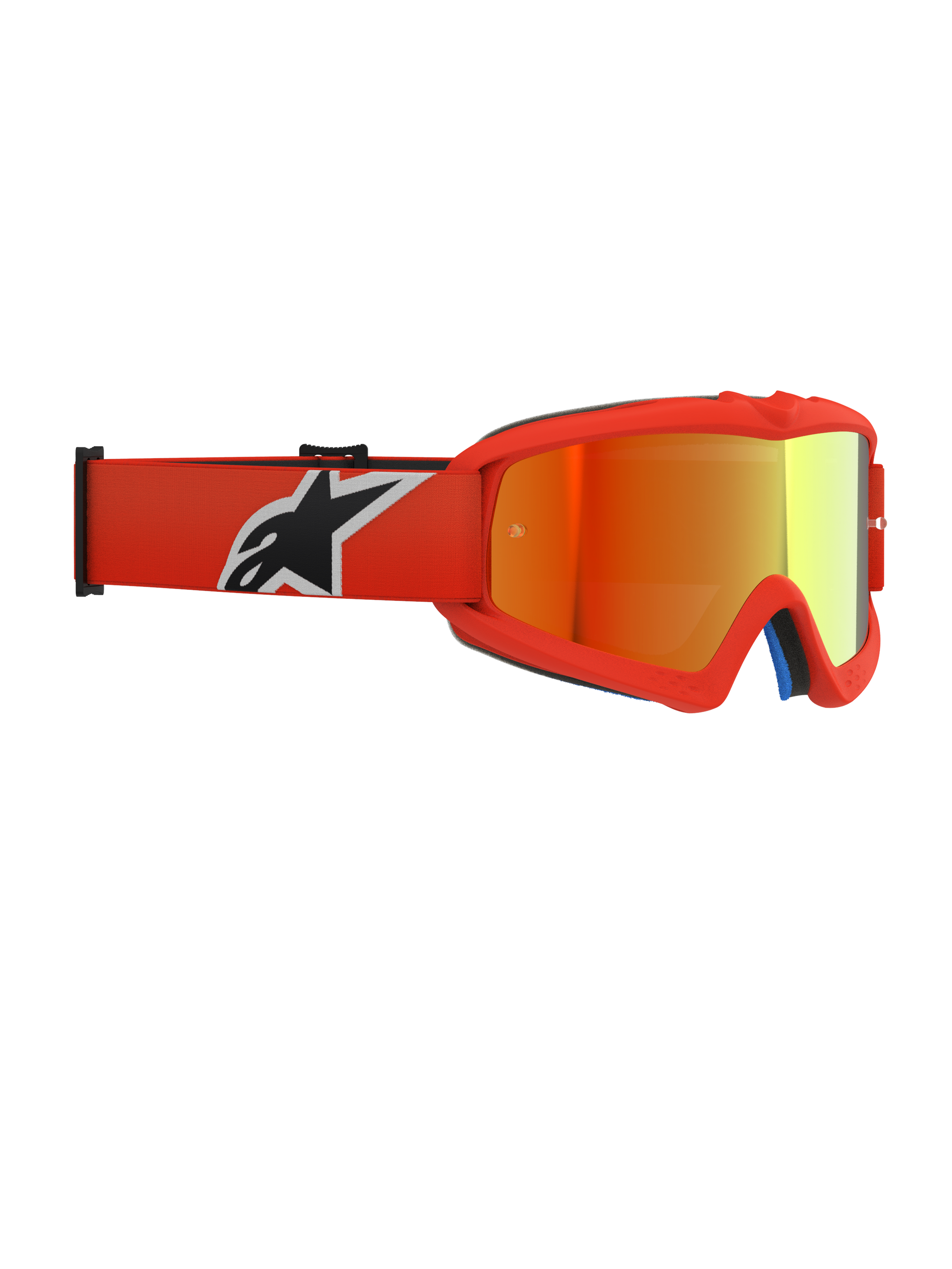 Alpinestars Vision Youth Corp Goggles, Motocross Goggles, Orange frame with Red Mirror lens, featuring an orange woven strap with a black and white logo, designed for youth riders with anti-fog lens and urethane frame