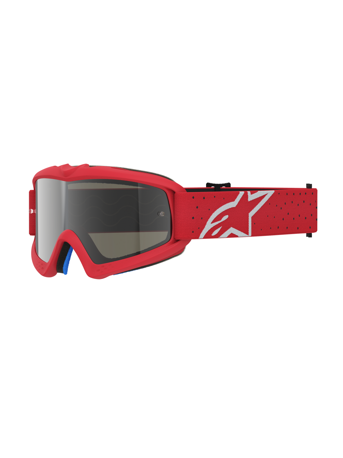 Alpinestars Vision Ungdom Vesta goggles, röda motocrossglasögon med silverfärgad spegellins och imskydd.