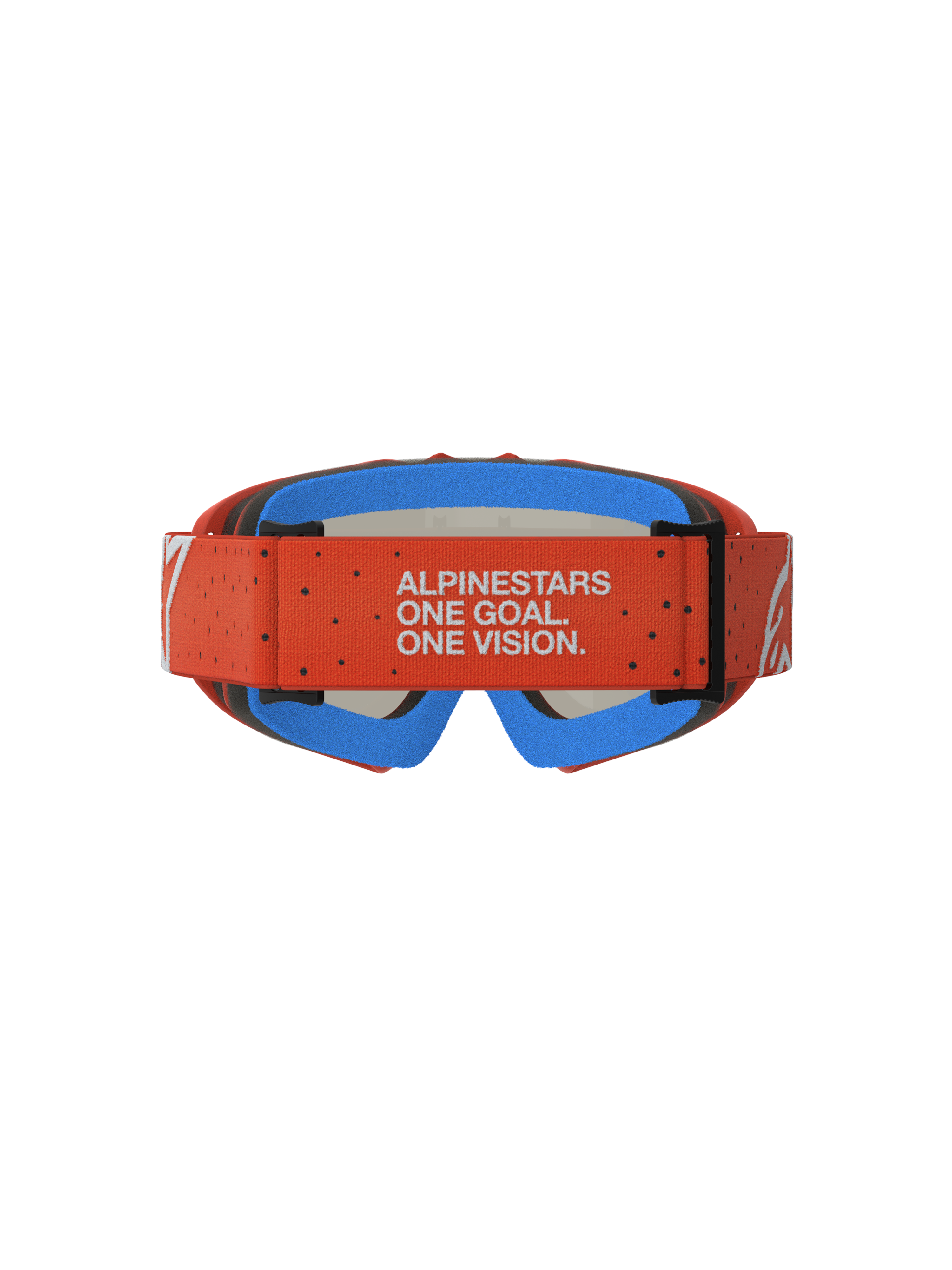 Alpinestars Vision Youth Vesta Goggles, youth motocross eyewear with orange strap, brand motto, and blue comfort foam.