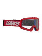 Alpinestars Vision Youth Blaze Goggles, motocrossglasögon, röda och klara, röd rem med vit astars-logotyp, racingglasögon specifikt för ungdomar med imskyddad polykarbonatlins