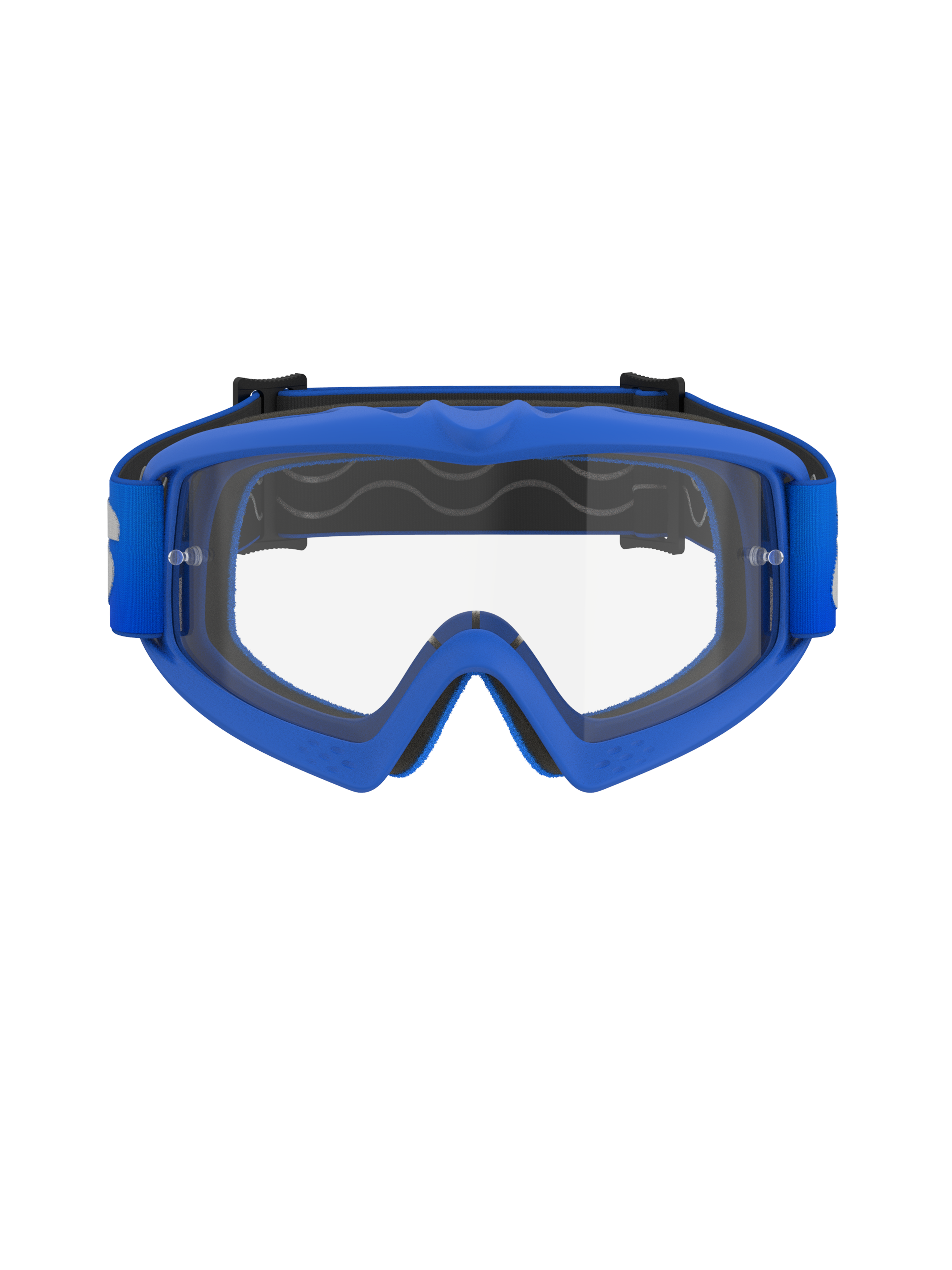 Alpinestars Vision Youth Blaze Goggles, Youth Motocross Goggles, Blue Frame with Clear Lens, features a flexible blue A-FLEX frame, anti-fog polycarbonate lens with tear-off posts, and a matching blue woven strap, designed for young riders and off-road racing